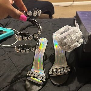 Black Heels with Crystal Embellishments